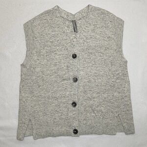 Anthropologie Gray Marled Sweater Vest Women's M Button Front Wool Blend